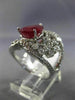 ESTATE EXTRA LARGE 5.29CT DIAMOND & AAA PEAR SHAPE RUBY 14KT WHITE GOLD 3D RING