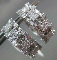 ESTATE WIDE 3.90CT ROUND & PRINCESS DIAMOND 18K WHITE GOLD OVAL HANGING EARRINGS