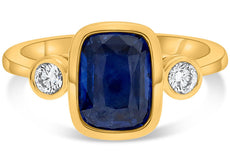 LARGE 2.32CT DIAMOND & AAA SAPPHIRE 14KT YELLOW GOLD 3D CUSHION ENGAGEMENT RING