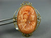ANTIQUE LARGE VICTORIAN DIAMOND & AAA CORAL 14KT GOLD CAMEO BROOCH PENDANT #888