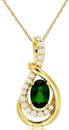 0.58CT DIAMOND & AAA RUSSALITE 14KT YELLOW GOLD 3D OVAL & ROUND FLOATING PENDANT