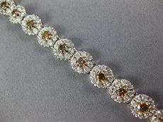 5.05CT WHITE & MOCHA DIAMOND 18K WHITE GOLD 3D MULTI FLOWER LOVE TENNIS BRACELET
