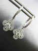 1.37CT DIAMOND 18KT WHITE GOLD 3D CLASSIC 4 LEAF CLOVER FLOWER HANGING EARRINGS