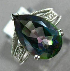 LARGE 5.15CT DIAMOND & AAA MYSTIC TOPAZ 14KT WHITE GOLD FILIGREE ENGAGEMENT RING