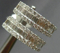 ESTATE WIDE 1.52CT ROUND & BAGUETTE DIAMOND 18KT WHITE GOLD 3D HUGGIE EARRINGS