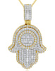 LARGE 4.27CT DIAMOND 14K 2 TONE GOLD ROUND & BAGUETTE LUCKY CHAMSA HAMSA PENDANT