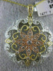 ESTATE LARGE 1.15CT DIAMOND 14KT TRI COLOR GOLD FILIGREE MILGRAIN FLOWER PENDANT