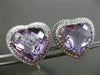 ESTATE LARGE 25.55CT DIAMOND & AMETHYST 14KT WHITE GOLD HEART CLIP ON EARRINGS
