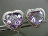 ESTATE LARGE 25.55CT DIAMOND & AMETHYST 14KT WHITE GOLD HEART CLIP ON EARRINGS