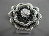 ESTATE MASSIVE .72CTW BLACK & WHITE DIAMOND 18KT WHITE GOLD 3D FLOWER RING