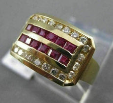 ESTATE 1.40CTW ROUND DIAMOND & AAA RUBY 14KT YELLOW GOLD SQUARE COCKTAIL RING