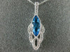 ESTATE 1.36CT DIAMOND & AAA BLUE TOPAZ 14KT WHITE GOLD 3D TEAR DROP LEAF PENDANT
