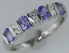 .89CT DIAMOND & AAA TANZANITE 14K WHITE GOLD 3D OVAL & ROUND ANNIVERSARY RING