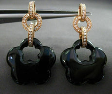 ESTATE LARGE .30CT DIAMOND & AAA ONYX 14K ROSE GOLD FLOWER STAR HANGING EARRINGS