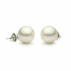 ESTATE AAA 10.5MM PEARL 14KT WHITE GOLD 3D CLASSIC ROUND SOLITAIRE STUD EARRINGS