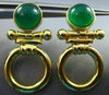 ESTATE GREEN AGATE 14K YELLOW GOLD 3D HANDCRAFTED CIRCLE OF LIFE EARRINGS #25291