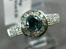 ESTATE 1.59CT WHITE & BLUE DIAMOND 14KT WHITE GOLD 3D SOLITAIRE ENGAGEMENT RING