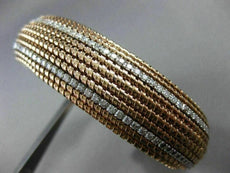ESTATE 1.3CT DIAMOND 14KT WHITE ROSE GOLD 3D MULTI ROW BEAD CUFF BANGLE BRACELET