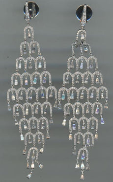 EXTRA LARGE 5.51CT DIAMOND 18KT WHITE GOLD ROUND & BAGUETTE FUN HANGING EARRINGS
