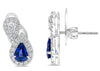 2.10CT DIAMOND & AAA SAPPHIRE 14K WHITE GOLD 3D PEAR SHAPE & ROUND STUD EARRINGS