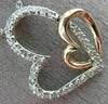 ESTATE .43CT DIAMOND 14K WHITE & ROSE GOLD 3D DOUBLE HEART LOVE FLOATING PENDANT