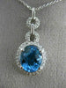 ESTATE 3.10CT DIAMOND & AAA BLUE TOPAZ 14K WHITE GOLD OVAL HALO FLOATING PENDANT