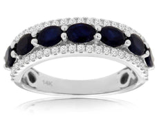 1.73CT DIAMOND & AAA SAPPHIRE 14KT WHITE GOLD 3D OVAL & ROUND SEMI ETERNITY RING