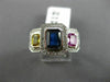 ESTATE WIDE 2.57CT DIAMOND & MULTI COLOR SAPPHIRE 18K WHITE GOLD ENGAGEMENT RING