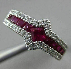 ESTATE 1.57CT DIAMOND & AAA RUBY 18KT WHITE GOLD 3D SIDEWAYS SQUARE PROMISE RING
