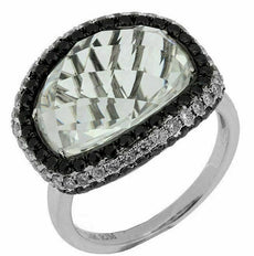 WIDE 13.20CT WHITE & BLACK DIAMOND & AAA WHITE TOPAZ 14KT WHITE GOLD 3D FUN RING