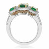 GIA 2.36CT DIAMOND & AAA EMERALD 18KT 2 TONE GOLD 3 STONE HALO ENGAGEMENT RING