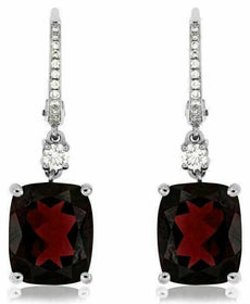 ESTATE 10.05CT DIAMOND & AAA RHODOLITE 14K WHITE GOLD LEVERBACK HANGING EARRINGS
