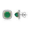 LARGE 7.79CT DIAMOND & AAA EMERALD 18KT 2 TONE GOLD SQUARE & ROUND STUD EARRINGS