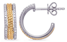WIDE .20CT DIAMOND 14K 2 TONE GOLD 3D DOUBLE ROPE SEMI HOOP FUN HANGING EARRINGS