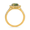 LARGE 3.32CT DIAMOND & AAA GREEN SAPPHIRE 18K YELLOW GOLD FLOWER ENGAGEMENT RING