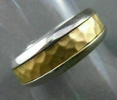 ESTATE WIDE 14KT TWO TONE GOLD HAMMER MATT SHINNY LOOK MENS WEDDING RING #1011