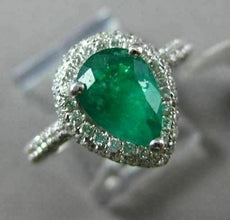2.14CT DIAMOND & AAA EMERALD 14KT WHITE GOLD 3D HALO PEAR SHAPE ENGAGEMENT RING
