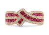 ESTATE 1.10CT DIAMOND & AAA RUBY 14KT ROSE GOLD 3D MULTI ROW BOW FUN LOVE RING