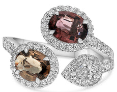 LARGE 2.66CT DIAMOND AAA PINK & BROWN SAPPHIRE 14KT WHITE GOLD 3 STONE LOVE RING