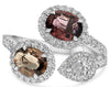 LARGE 2.66CT DIAMOND AAA PINK & BROWN SAPPHIRE 14KT WHITE GOLD 3 STONE LOVE RING