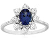 WIDE 1.34CT DIAMOND & AAA TANZANITE 14KT WHITE GOLD OVAL FLOWER ENGAGEMENT RING