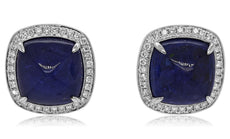 LARGE 40.06CT DIAMOND & AAA TANZANITE 18KT WHITE GOLD 3D SQUARE CUSHION EARRINGS