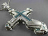 ESTATE MASSIVE 10.0CT WHITE & BLUE DIAMOND 14K WHITE GOLD FILIGREE CROSS PENDANT