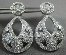 ANTIQUE LARGE 2.98CT DIAMOND 14KT WHITE GOLD FILIGREE FLORAL DROP EARRINGS 21706