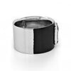 LARGE .66CT DIAMOND & BLACK ENAMEL 18KT WHITE GOLD ROUND & BAGUETTE SQUARE RING