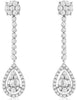 1.58CT DIAMOND 14KT WHITE GOLD ROUND & BAGUETTE CLUSTER FLOWER HANGING EARRINGS