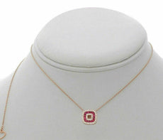 ESTATE .51CT DIAMOND & AAA RUBY 14K ROSE GOLD HEART SQUARE LOVE FLOATING PENDANT