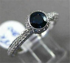 ESTATE .97CT DIAMOND & AAA SAPPHIRE 18KT WHITE GOLD 3D SOLITAIRE ENGAGEMENT RING