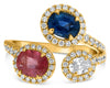 LARGE 2.99CT DIAMOND & AAA PINK & BLUE SAPPHIRE 18KT YELLOW GOLD OVAL LOVE RING