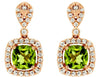 2.62CT DIAMOND & AAA PERIDOT 14KT ROSE GOLD 3D CUSHION & ROUND HANGING EARRINGS
